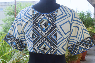 Cream Ajrakh Designer Embroidered Blouse