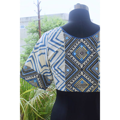 Cream Ajrakh Designer Embroidered Blouse