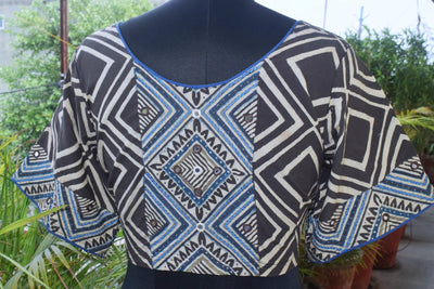 Black Ajrakh Designer Embroidered Blouse