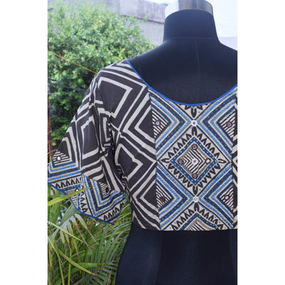 Black Ajrakh Designer Embroidered Blouse