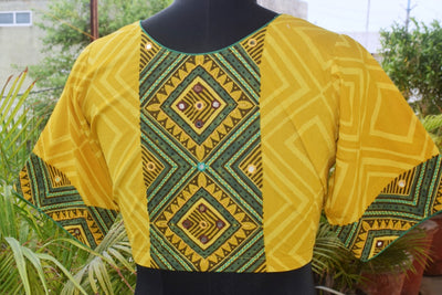 Yellow Ajrakh Designer Embroidered Blouse