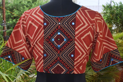 Madder Ajrakh Designer Embroidered Blouse