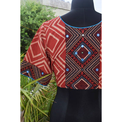 Madder Ajrakh Designer Embroidered Blouse