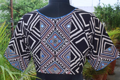 Black Ajrakh Designer Embroidered Blouse