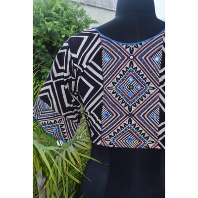 Black Ajrakh Designer Embroidered Blouse