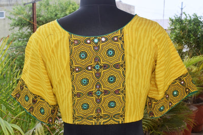 Yellow Ajrakh Designer Embroidered Blouse