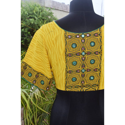 Yellow Ajrakh Designer Embroidered Blouse