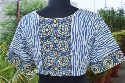 Cream Ajrakh Designer Embroidered Blouse
