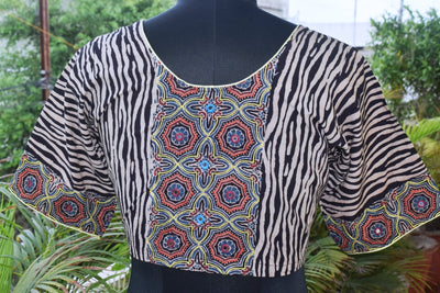 Black Ajrakh Designer Embroidered Blouse