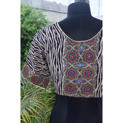 Black Ajrakh Designer Embroidered Blouse