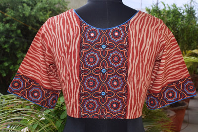 Madder Ajrakh Designer Embroidered Blouse