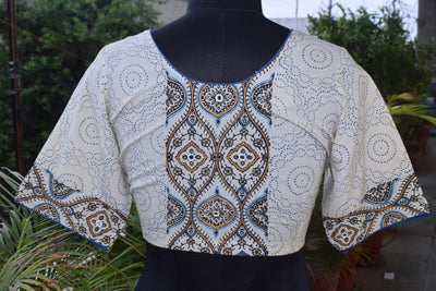 Cream Ajrakh Designer Embroidered Blouse