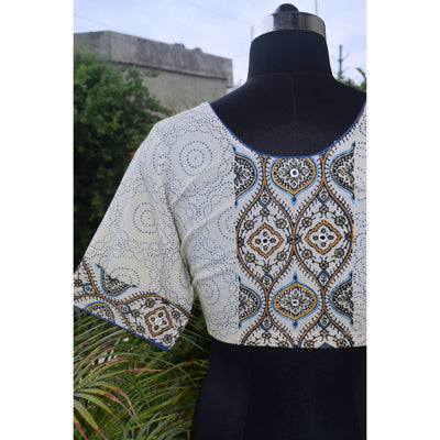 Cream Ajrakh Designer Embroidered Blouse