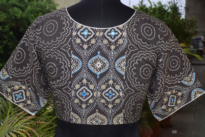 Black Ajrakh Designer Embroidered Blouse