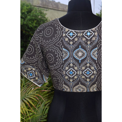 Black Ajrakh Designer Embroidered Blouse