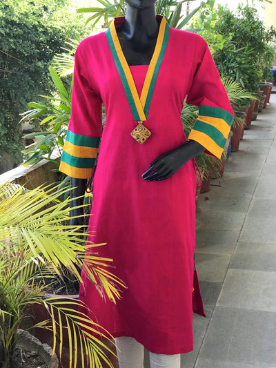 Pink Cotton Solid Designer Kurti