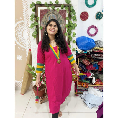 Pink Cotton Solid Designer Kurti