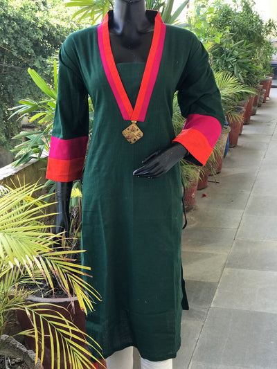 Green Cotton Solid Designer Kurti