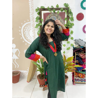 Green Cotton Solid Designer Kurti