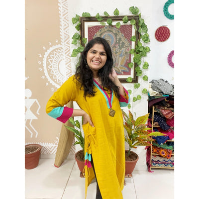 Yellow Cotton Solid Designer Kurti