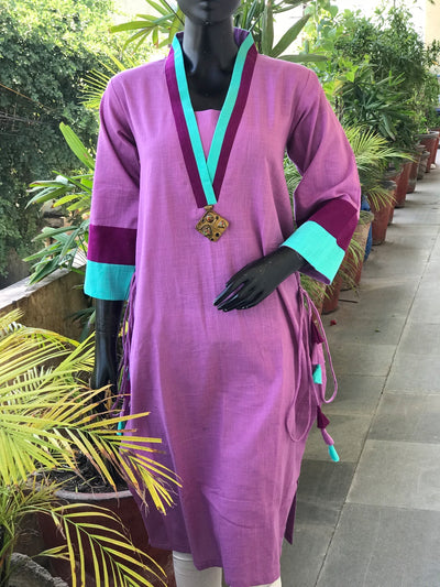 Lilac Cotton Solid Designer Kurti