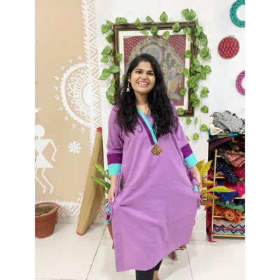 Lilac Cotton Solid Designer Kurti