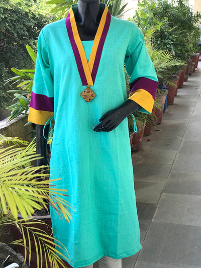 Firozi Cotton Solid Designer Kurti