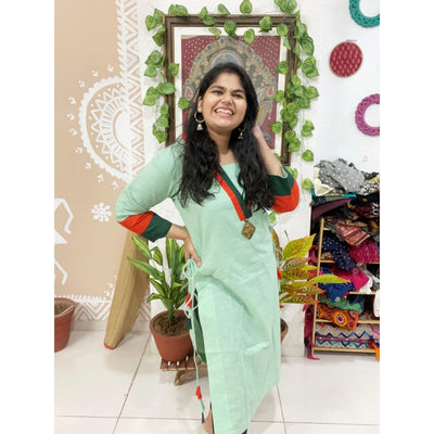 Teal Cotton Solid Designer Kurti