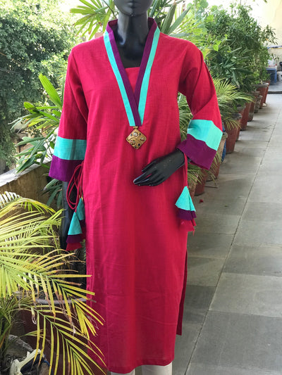 Fucshia Cotton Solid Designer Kurti