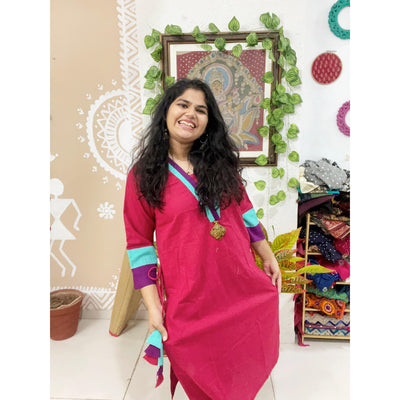 Fucshia Cotton Solid Designer Kurti