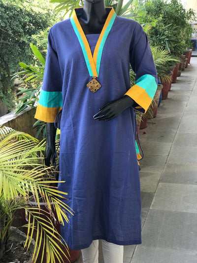 Blue Cotton Solid Designer Kurti