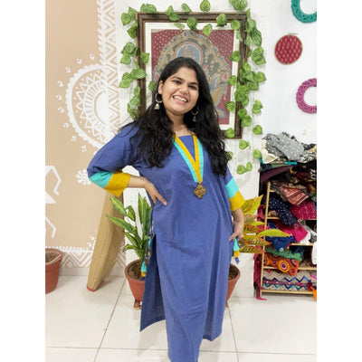 Blue Cotton Solid Designer Kurti