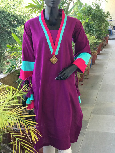 Purple Cotton Solid Designer Kurti