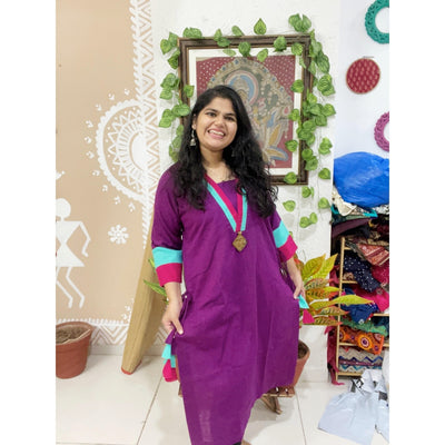 Purple Cotton Solid Designer Kurti