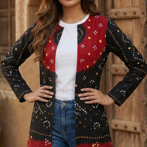 Black Bandhani Merino Wool Long Jacket