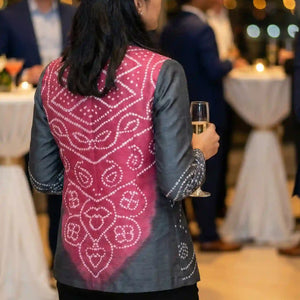 *PRE ORDER* Carbon Grey Bandhani Dola Silk Blazer