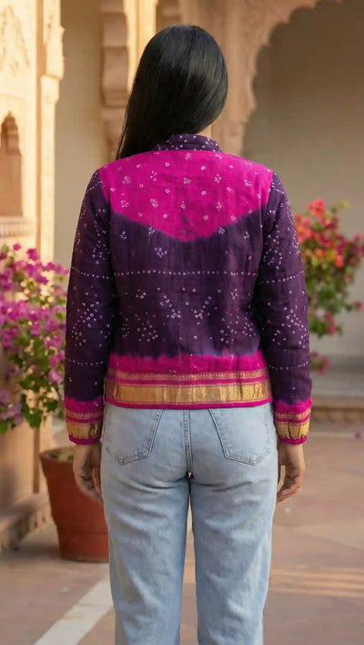 Purple Bandhani Merino Wool Bomber Jacket
