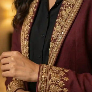 Burgundy Modal Silk Zardosi Work Blazer