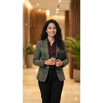 Green Ajrakh Modal Silk Blazer