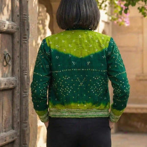 Green Bandhani Merino Wool Bomber Jacket