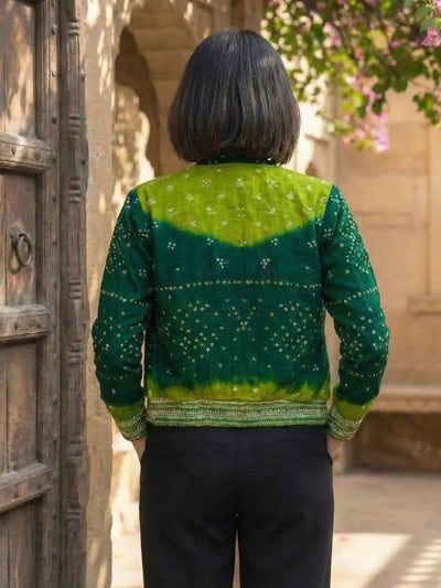 Green Bandhani Merino Wool Bomber Jacket