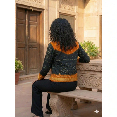 Black Bandhani Merino Wool Bomber Jacket