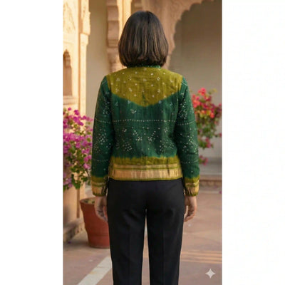 Green Bandhani Merino Wool Bomber Jacket