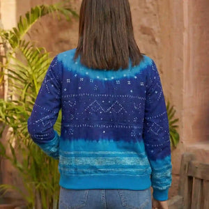 Blue Bandhani Merino Wool Bomber Jacket