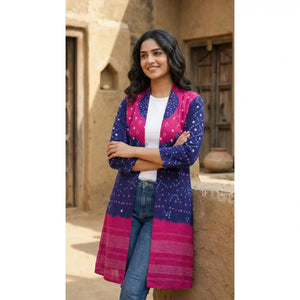 Purple Bandhani Merino Wool Long Jacket