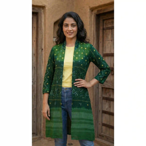 Green Bandhani Merino Wool Long Jacket