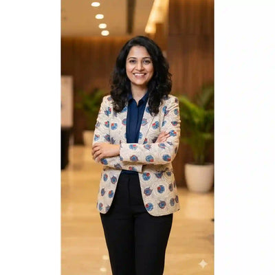 Cream Ajrakh Modal Silk Blazer