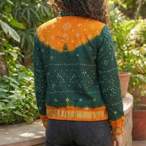 Green Bandhani Merino Wool Bomber Jacket