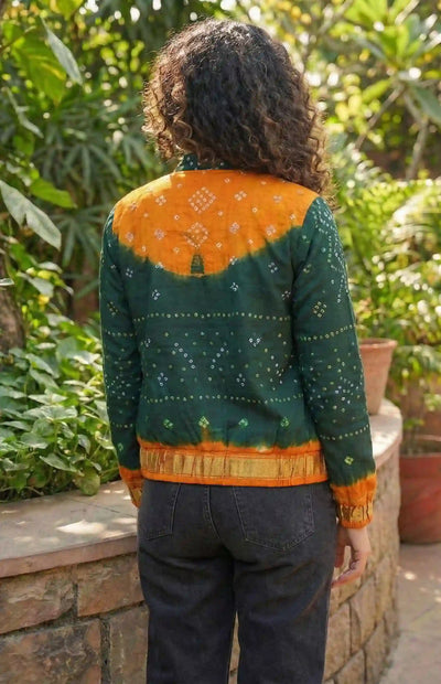 Green Bandhani Merino Wool Bomber Jacket