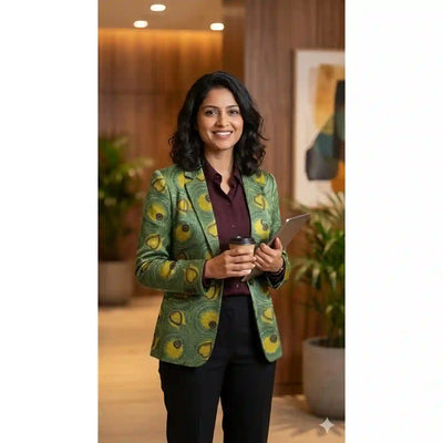 Green Ajrakh Modal Silk Blazer